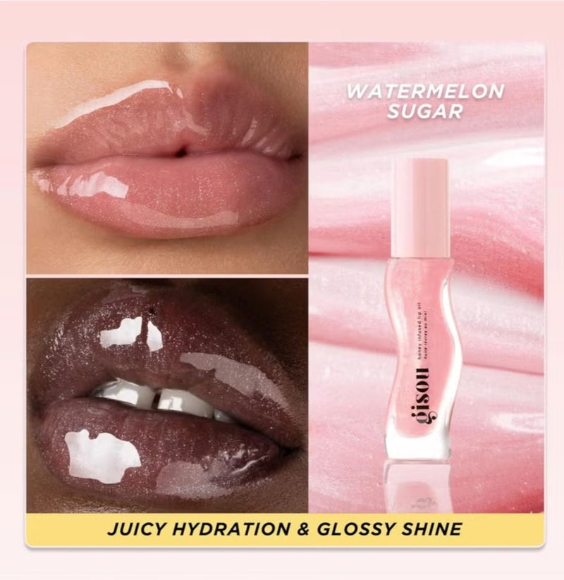 Gisou Honey Infused Hydrating Lip Oil, Nourishing Lip Moisturizer for Dry Lips, High Shine, Smooth Finish, Clear Pink Shimmer Shade, Fresh Watermelon Scent, Watermelon Sugar, 8ml - Image 3